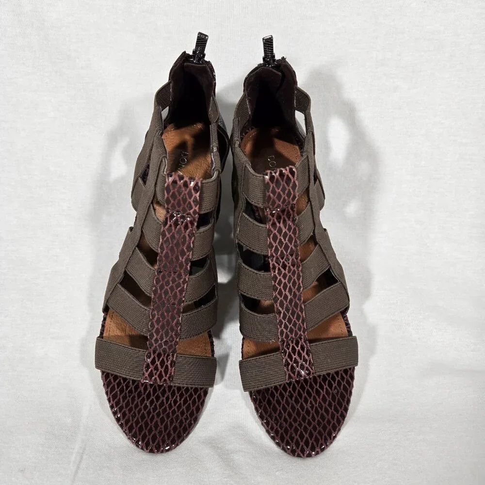 DONALD J PLINER Pira BROWN Watersnake & Stretchy Strappy Ankle Wedge Sandals 8M. - Picture 8 of 17
